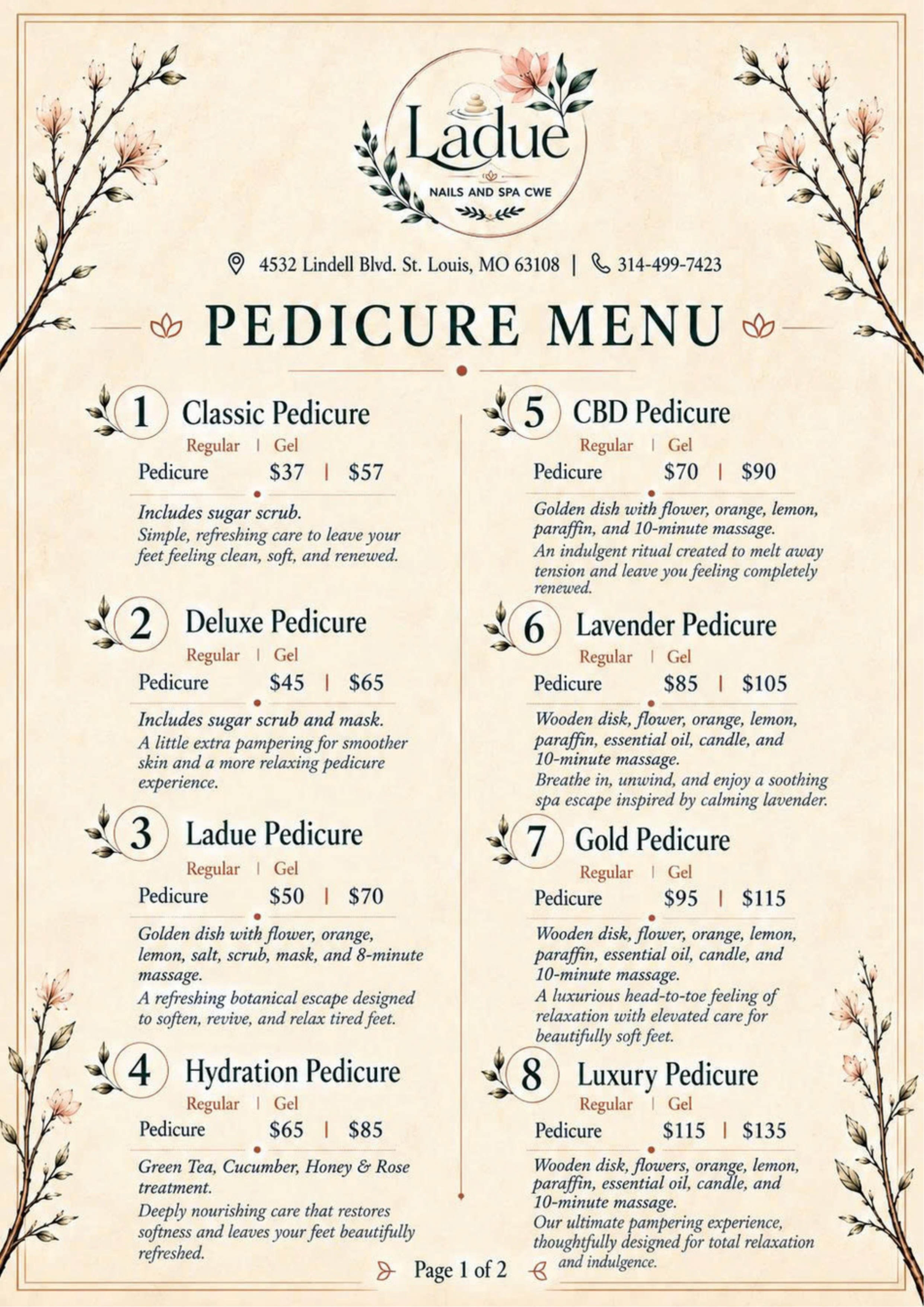 Ladue Nails and Spa CWE service menu, page 2